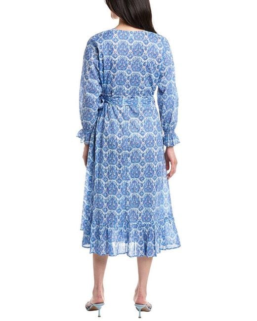 MER ST BARTH Blue Genevieve Ruffle Wrap Dress