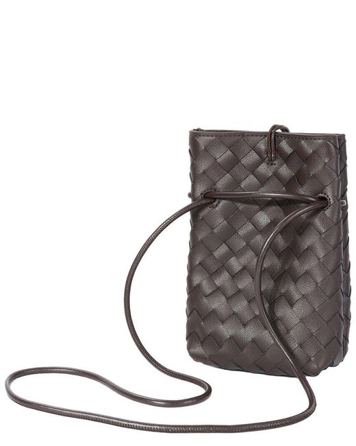 Tiffany & Fred Paris Gray Handwoven Mini Leather Bucket Bag