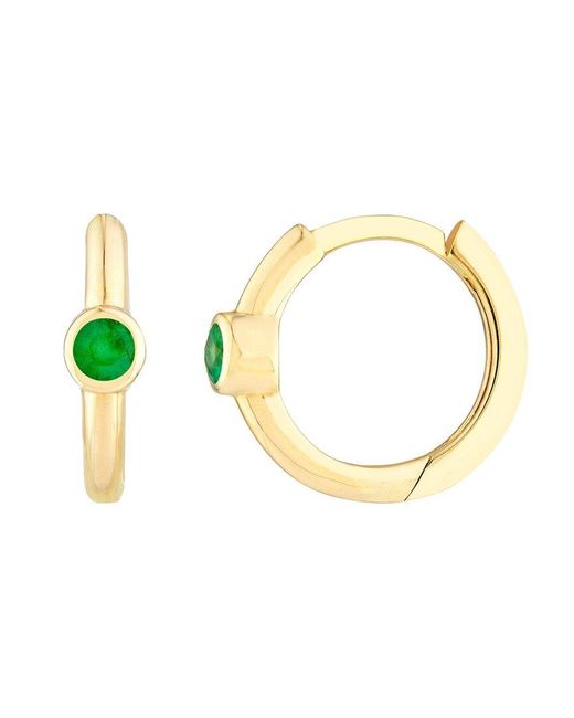 HAWLEY ST Metallic 14K 0.06 Ct. Tw. Emerald Hoop Earrings