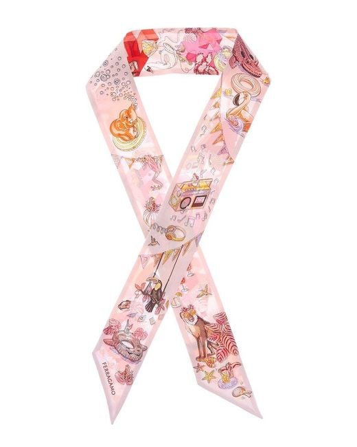 Ferragamo Pink Jungle Party Printed Silk Scarf