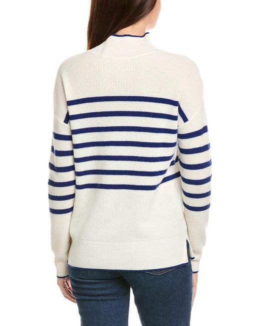 Kier + J Blue Kier + J Mock Neck Striped Wool & Cashmere-Blend Sweater