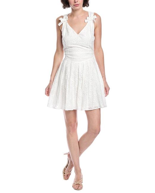 Fate White Pleated Eyelet Mini Dress