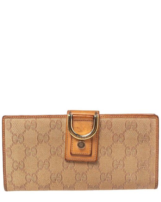Gucci Brown Gg Canvas & Leather D Ring Continental Wallet (Authentic Pre-Owned)
