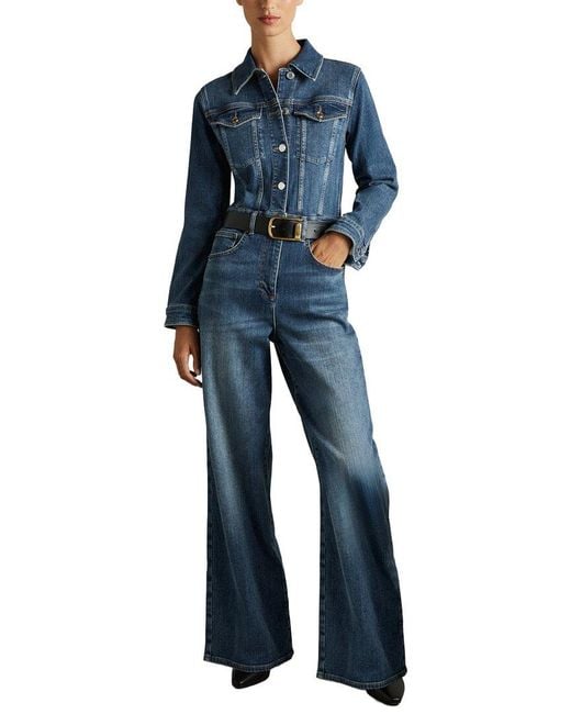 Reiss Blue Celeste Relaxed Denim Jumpsuit