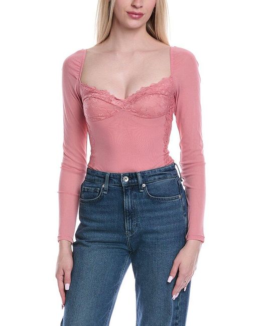Free People Red Suddenly Fine Bodysuit