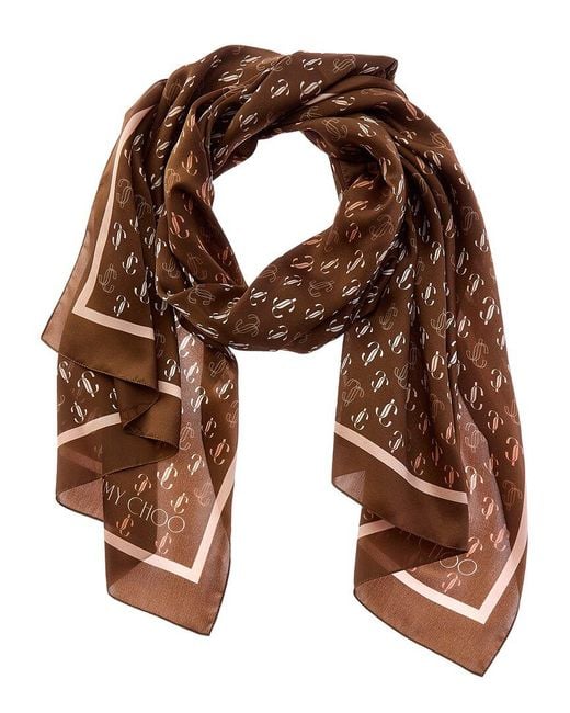 Jimmy Choo Brown Logo Silk Scarf