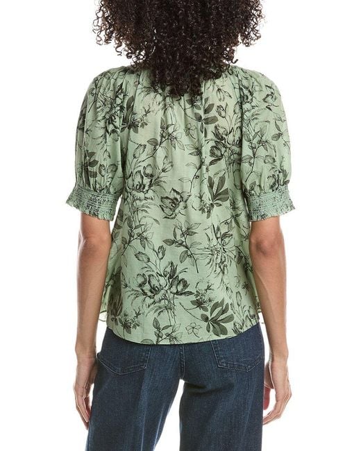 Alice + Olivia Green Thalia Puff Sleeve Button Down Blouse