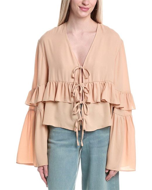 WeWoreWhat Pink Ruffle Tie-Front Top