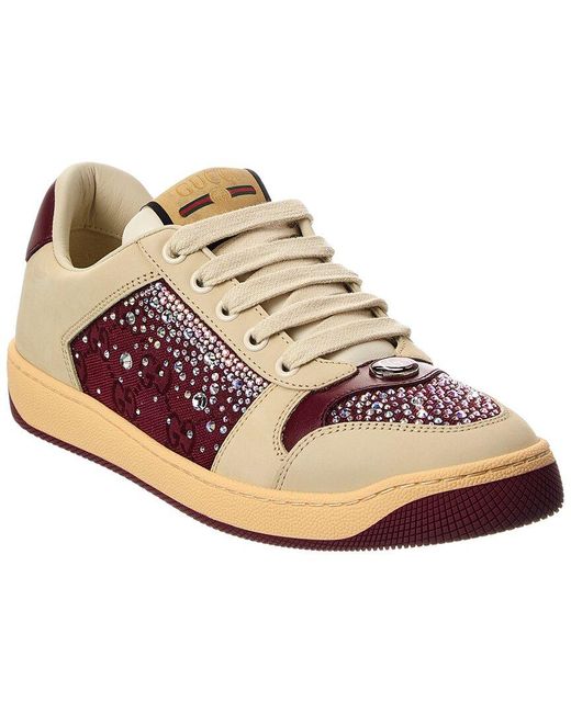 Gucci Pink Screener Gg Crystal Canvas & Leather Sneaker