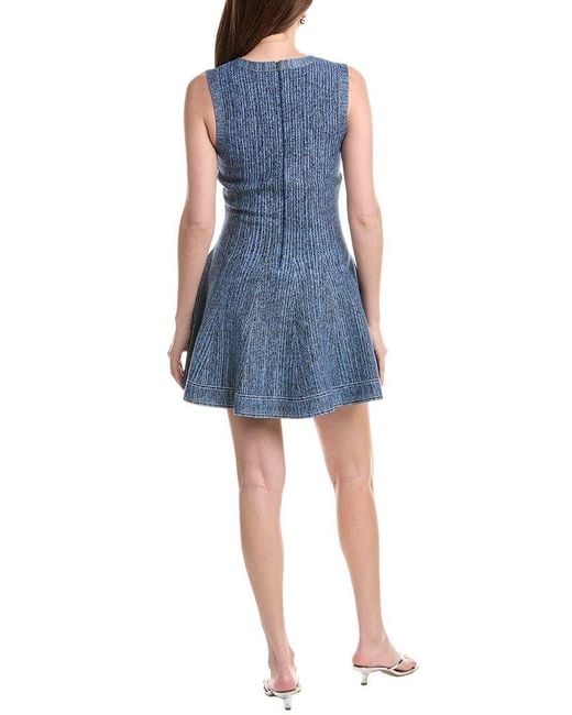 MILLY Blue Shelby Pinstripe Knit Flare Dress