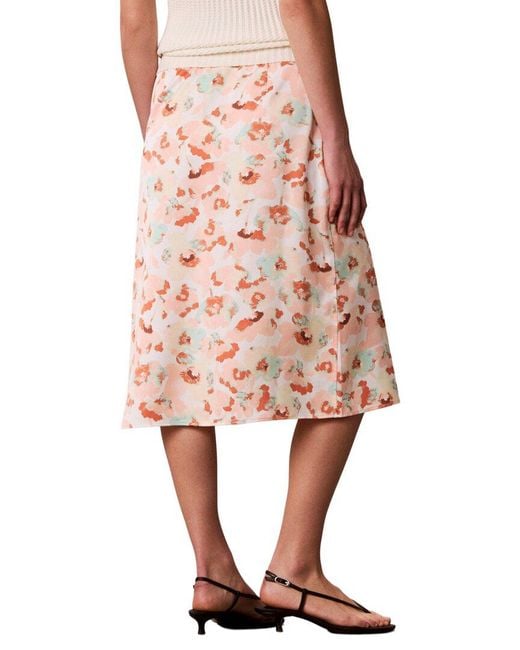 Calvin Klein Pink Matte Satin Midi Skirt