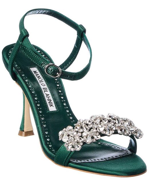 Manolo Blahnik Green Finah 90 Satin Sandal