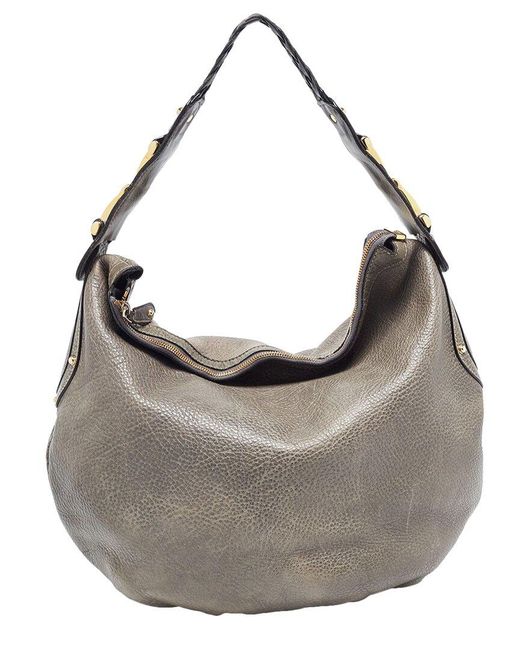 Gucci Gray Leather Medium Pelham Hobo Bag (Authentic Pre-Owned)