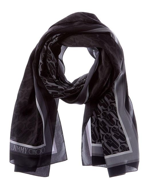 Jimmy Choo Black Logo Silk Scarf