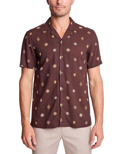 Paisley & Gray Red Camp Collar Linen-Blend Shirt for men