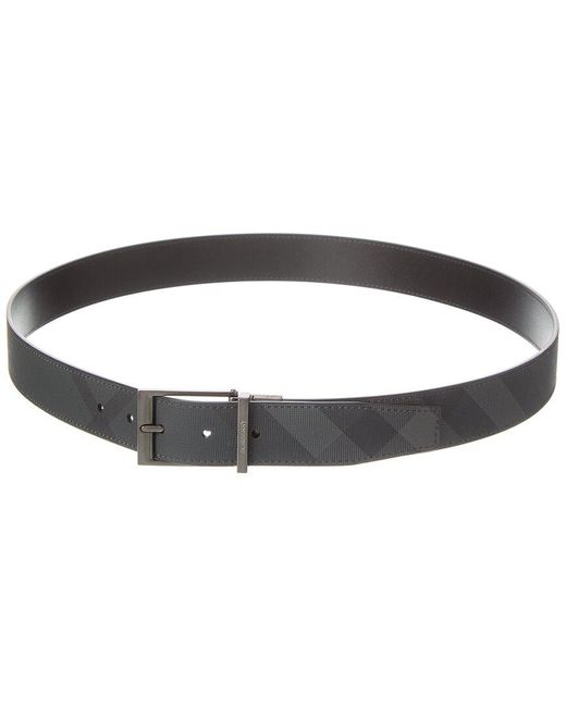Burberry Black Check Tb E-canvas & Leather Belt for men