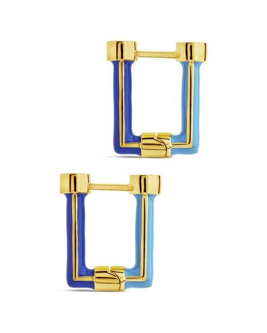 Sterling Forever Blue 14k Plated Enamel Shayla Hoops