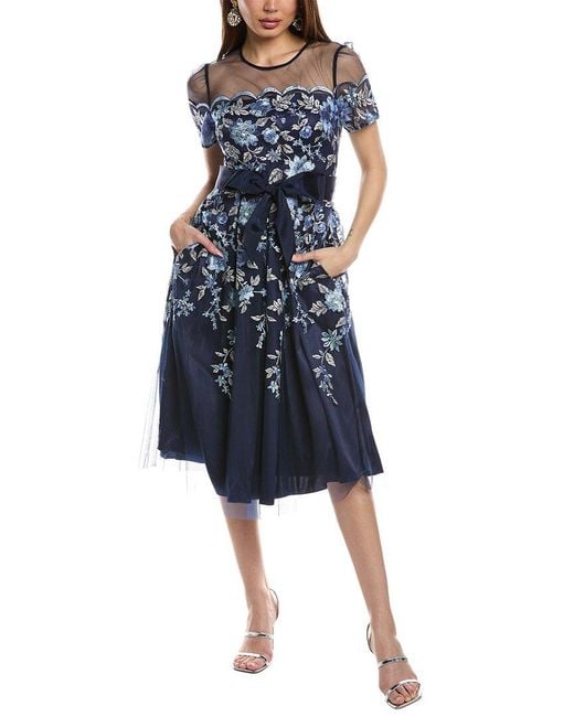 Eliza J Blue Embroidered Tulle Cocktail Dress