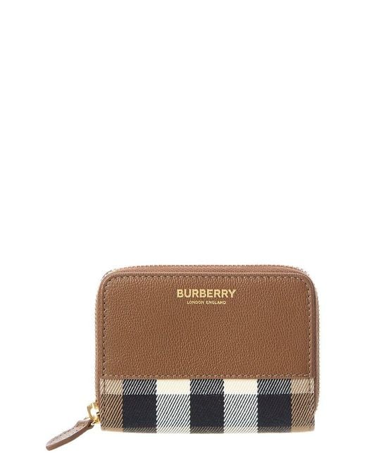 Burberry Brown Check Canvas & Leather Zip Around Wallet
