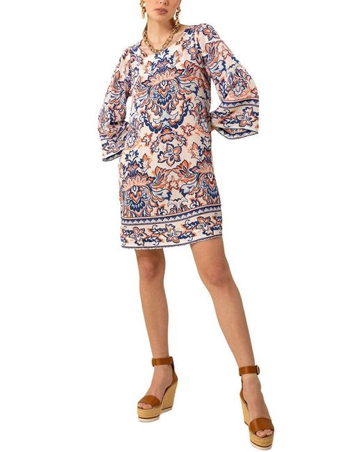 Hale Bob Red Silk Flora Midi Dress