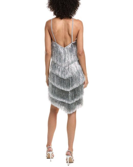 Tadashi Shoji Blue Remedy Metallic Fringe Mini Dress