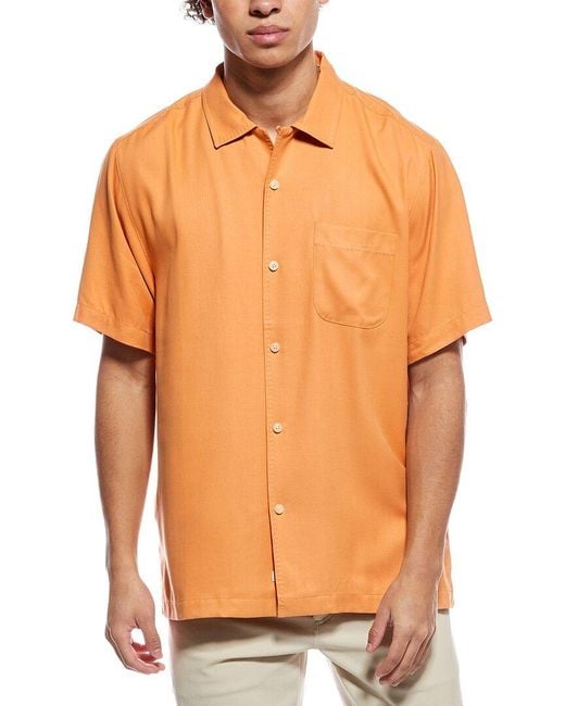 Tommy Bahama Orange Hawaiian Herringbone Silk Shirt for men