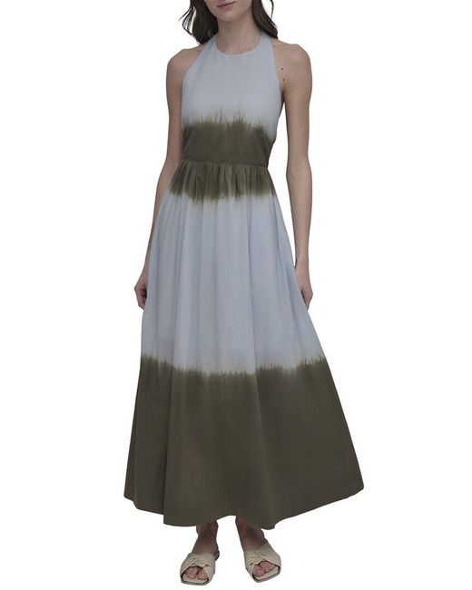 DKNY Gray Tie Dye Maxi Halter Dress With Side Seam Pockets