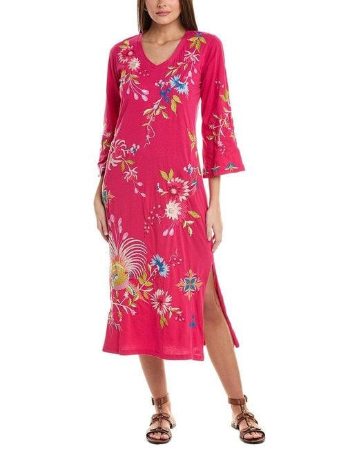 Johnny Was Pink Julie Kimono Sleeve T-Shirt Dress