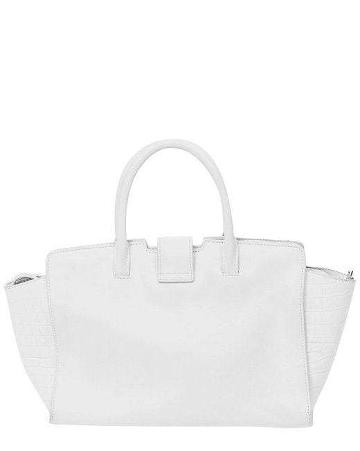 Saint Laurent White Calfskin Leather Logo Tote (Authentic Pre-Owned)
