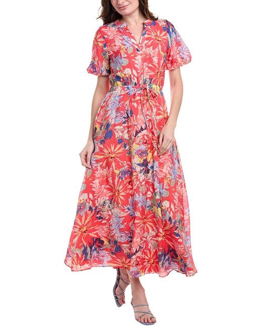 Vince Camuto Red Puff Sleeve Maxi Dress