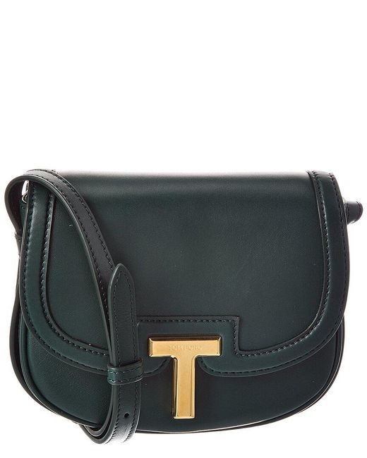 Tom Ford Black T Plaque Leather Shoulder Bag