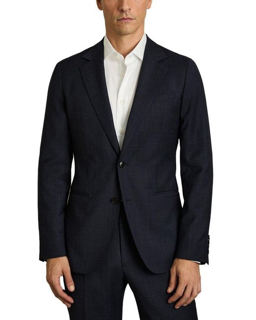 Reiss Blue Hatch Wool-Blend Formal Jacket for men