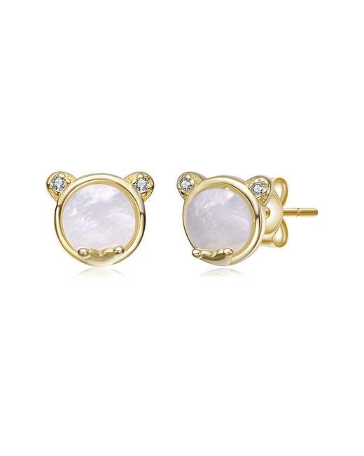 Rachel Glauber White 14K Plated Pearl Cz Stud Earrings