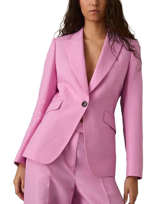 Reiss Pink Raine Linen-Blend Suit Jacket