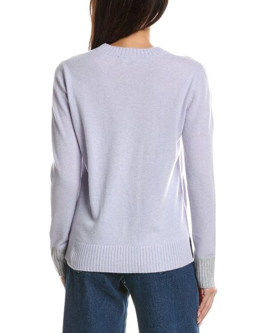 Forte Blue Contrast Trim Crew Cashmere Sweater