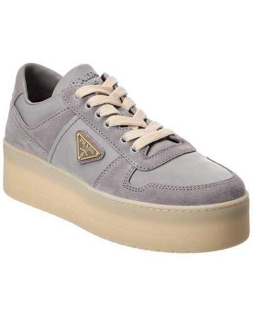 Prada Gray Logo Leather Sneaker