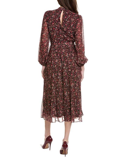 Adrianna Papell Brown Ditsy Floral Chiffon Midi Dress