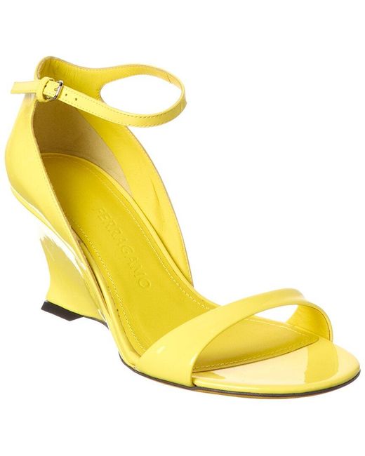 Ferragamo Yellow Leather Wedge Sandal