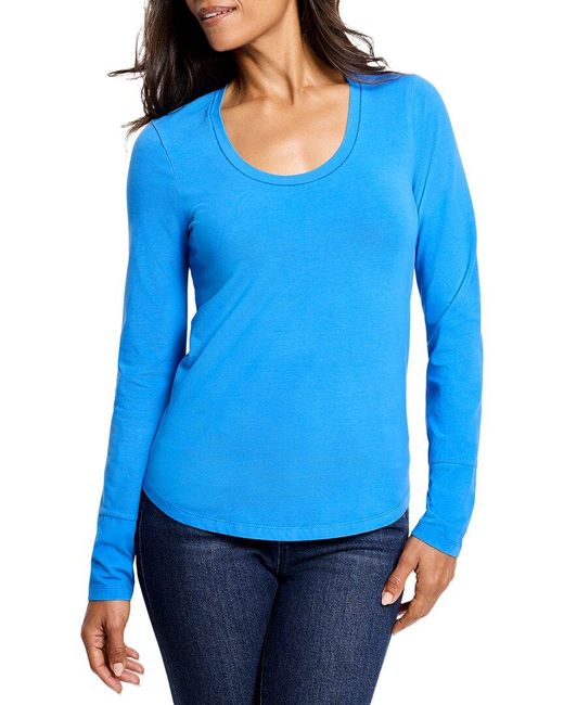 NIC+ZOE Blue Long Sleeve Scoop Neck T-Shirt