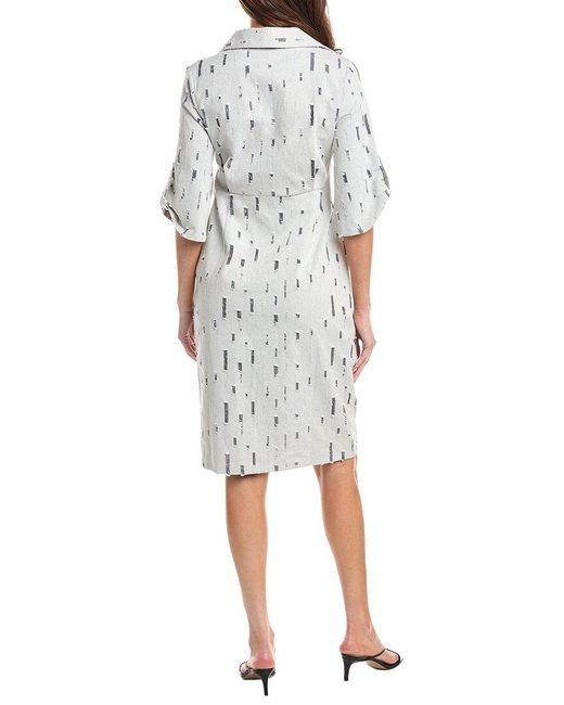 Gracia White Wrap Denim V Collar Neck Dress