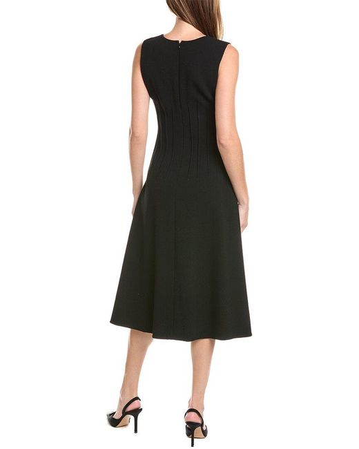 Oscar de la Renta Black Keyhole Seam Detail Silk-trim Wool-blend Midi Dress