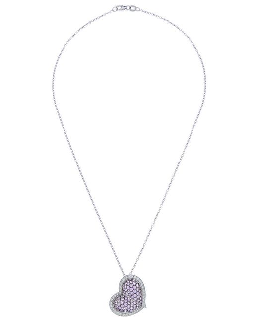 Diana M White Fine Jewelry 18k 3.00 Ct. Tw. Diamond & Sapphire Heart Necklace