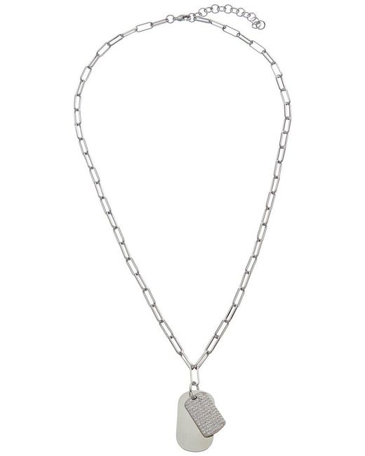 Juvell White 18K Plated Cz Dog Tag Link Necklace