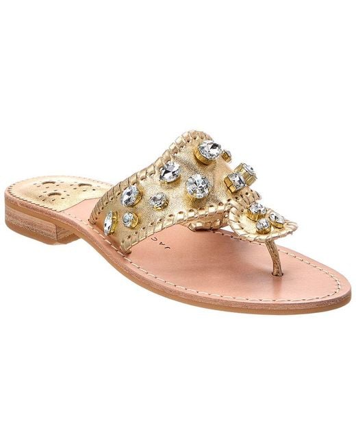Jack Rogers White Jacks Flat Jeweled Leather Sandal