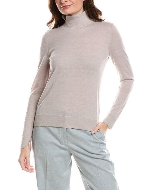 Lafayette 148 New York Gray Side Split Stand Collar Mohair & Wool-Blend Sweater