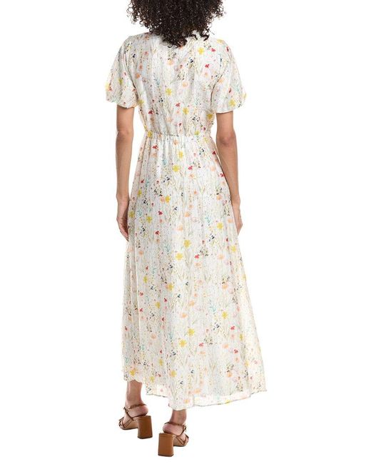 Vince Camuto Natural V-Neck Puff Sleeve Linen-Blend Maxi Dress