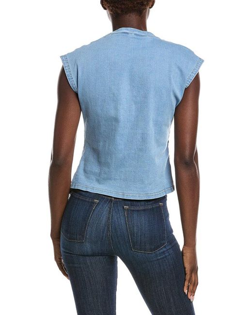 Gracia Blue Sleeveless Side Drape Top