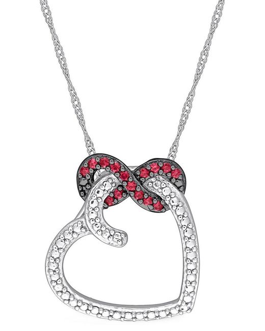 Rina Limor White 10K 0.15 Ct. Tw. Ruby Heart Pendant Necklace