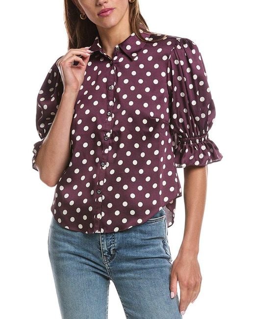 Cinq À Sept Red Camille Polka Dot Fiona Top