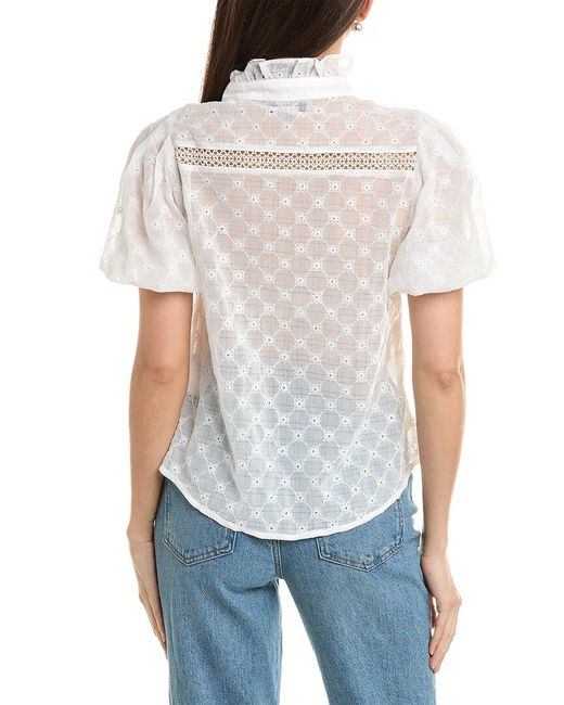 Gracia White See-through Lace Puff Sleeve Shirt